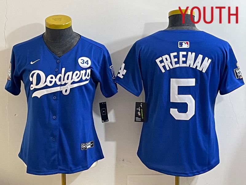 Youth Los Angeles Dodgers 5 Freeman Blue Game 2024 Nike MLB Jersey style 1121
